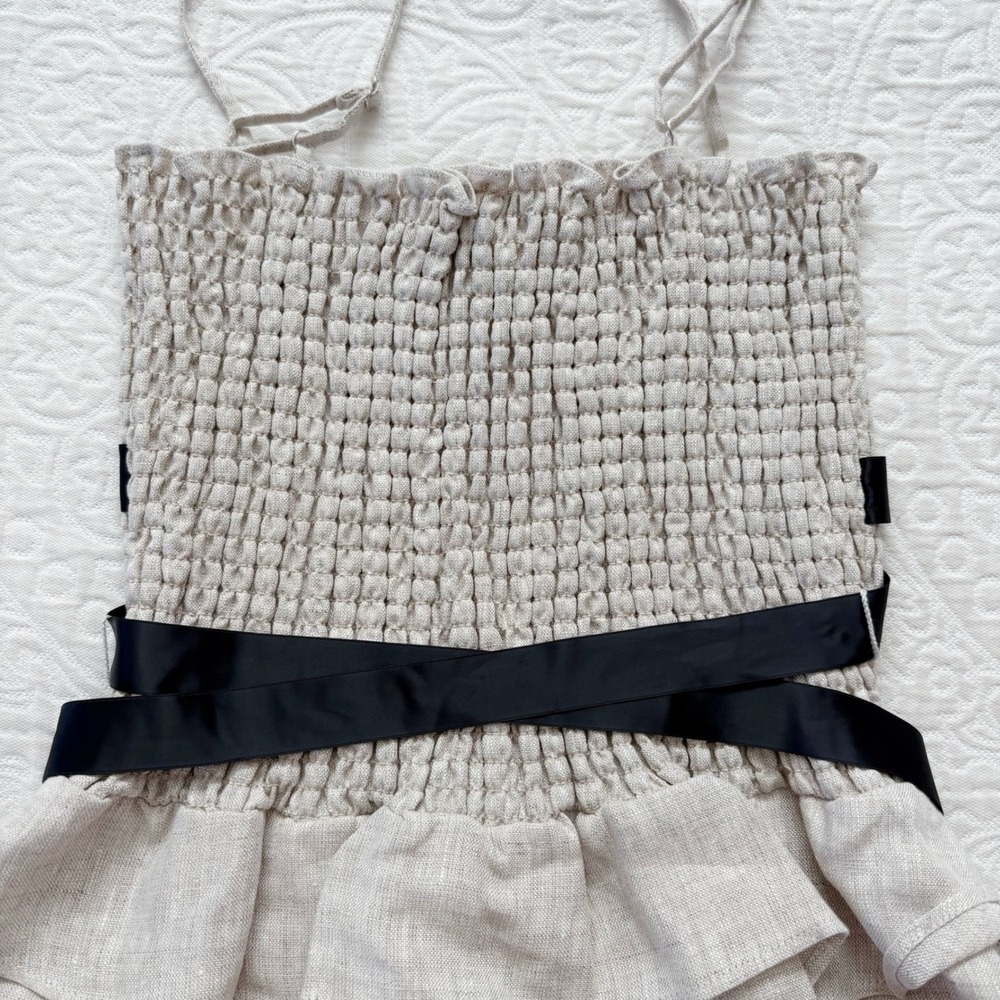 Reformation Miles Smocked Linen Midi Dress, Oatmeal - Picture 4 of 6
